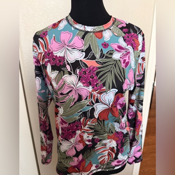 Roxy Other - Roxy Floral Long Sleeve swim Top — Black, Pink, Green, Red, White
